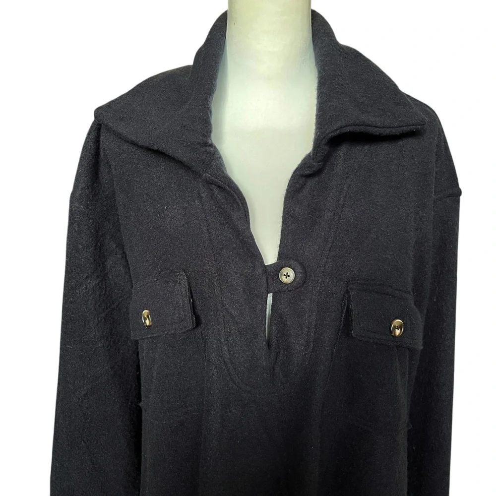 Free People Beach Shirt Size Small Black Fleece Oversized Jacket Soft Comfy Cozy